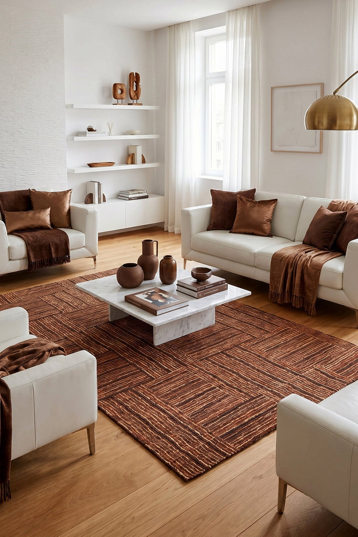 Cinnamon Patchwork Gabbeh, Hand-Knotted Afghan Wool Rug