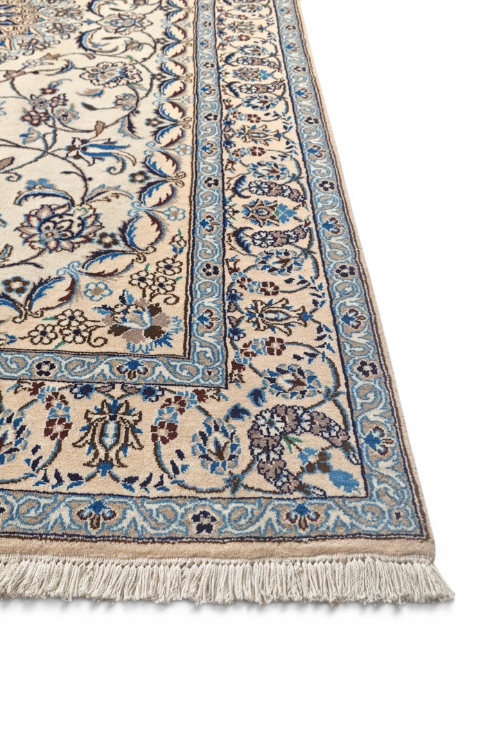 Ivory &amp; Blue Floral Persian Nain, Hand-Knotted Wool Rug