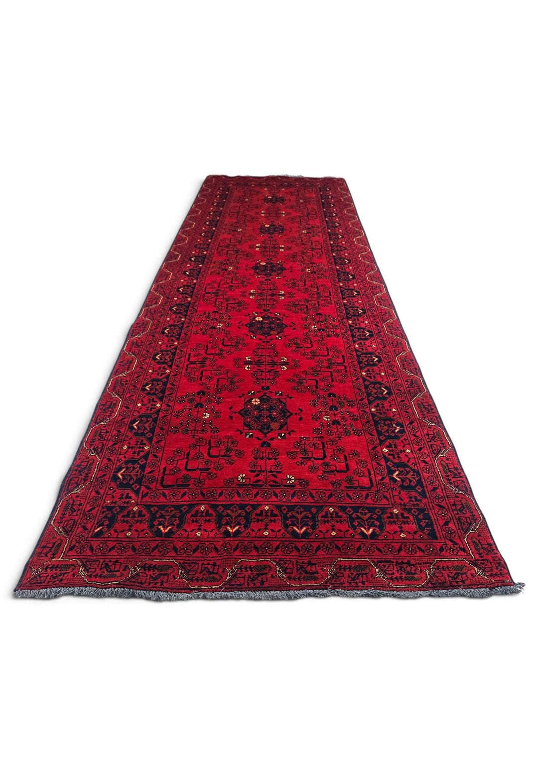 Bright Red and Navy Khal Mohammadi Runner, Hand-Knotted Wool