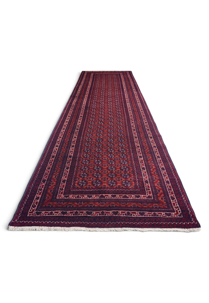 Wine Red Turkmen Gül Khal Mohammadi Runner, Hand-Knotted Wool