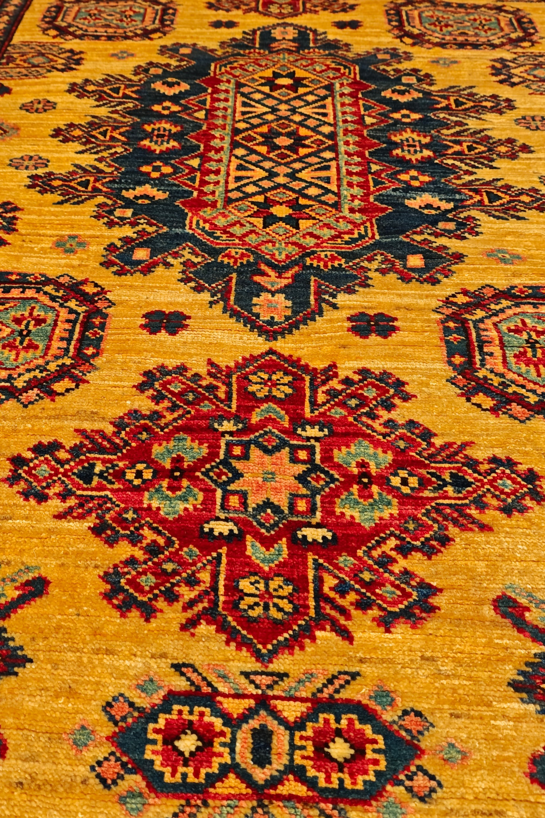 Marigold Tribal Medallion Rug, Hand-Knotted Afghani Sherwan
