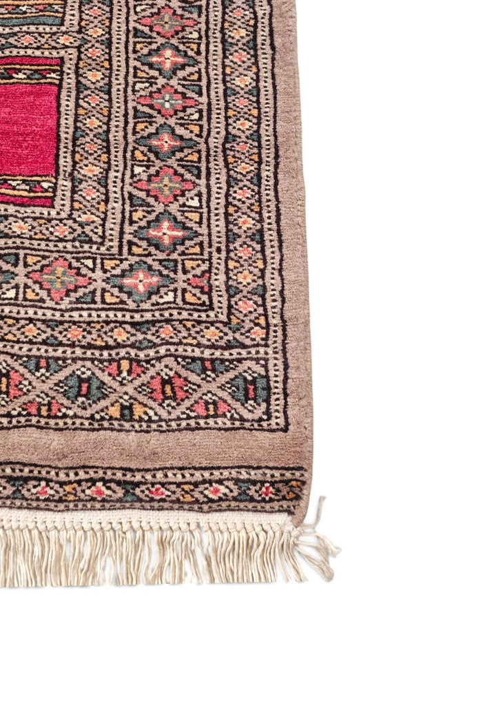 Taupe and Rose Saf Prayer Design, Hand-Knotted Wool Rug