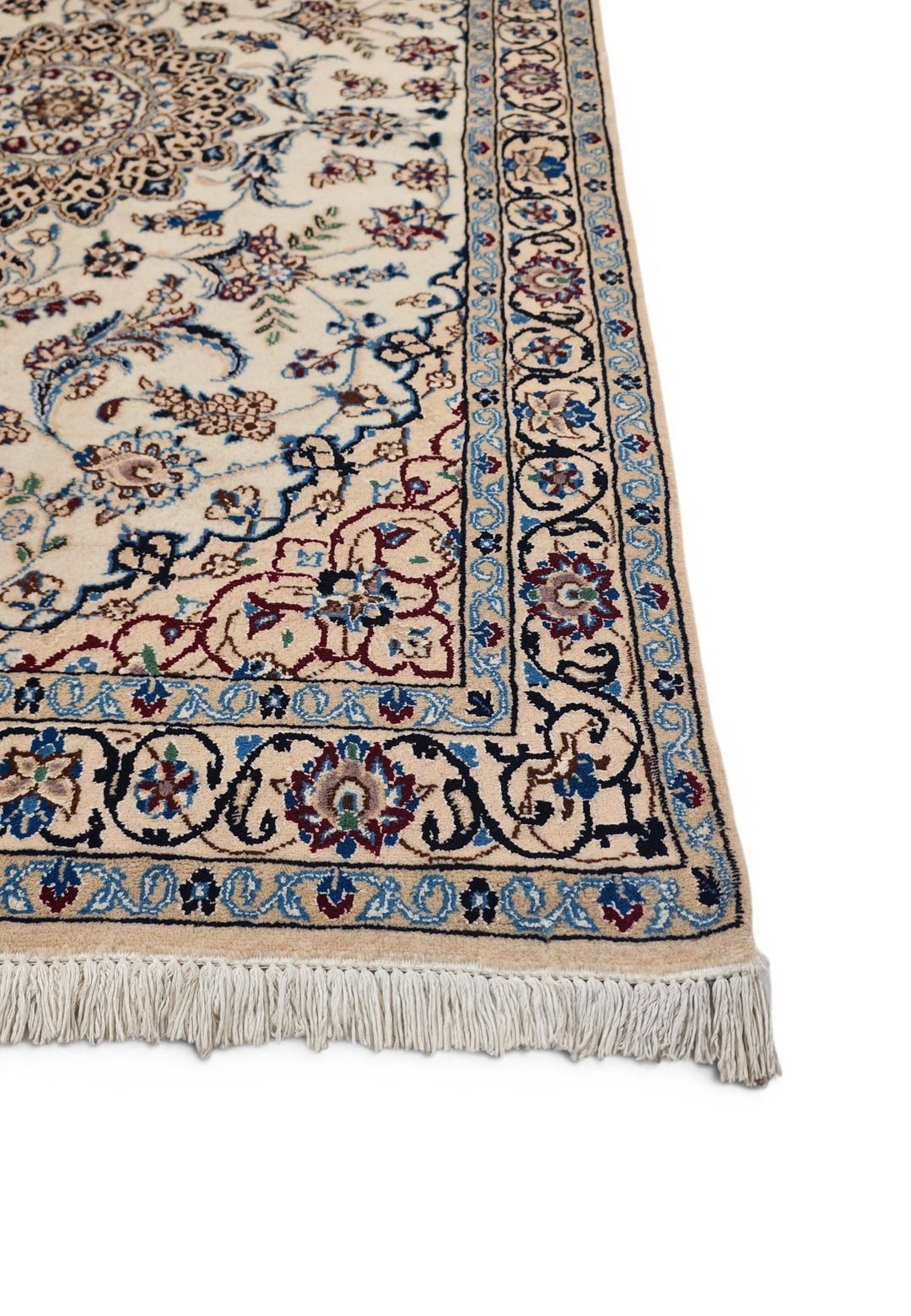 Ivory Medallion Persian Nain, Hand-Knotted Wool Rug