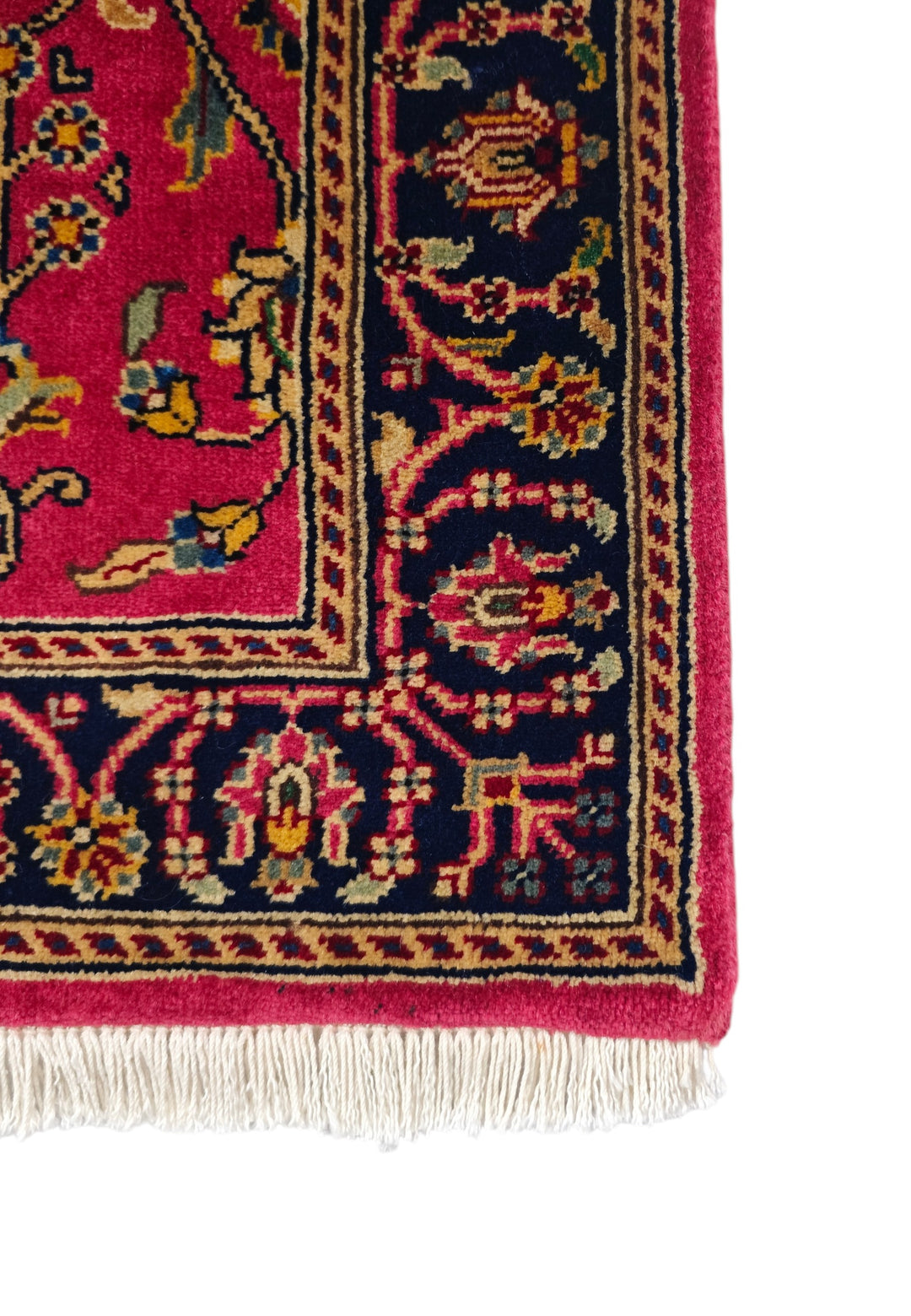 Crimson and Indigo Sarouk Floral, Hand-Knotted Wool Rug