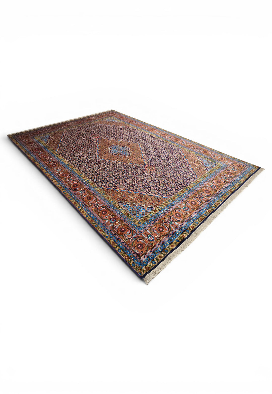 Navy Mahi Medallion Persian Ardabil, Hand-Knotted Wool Rug