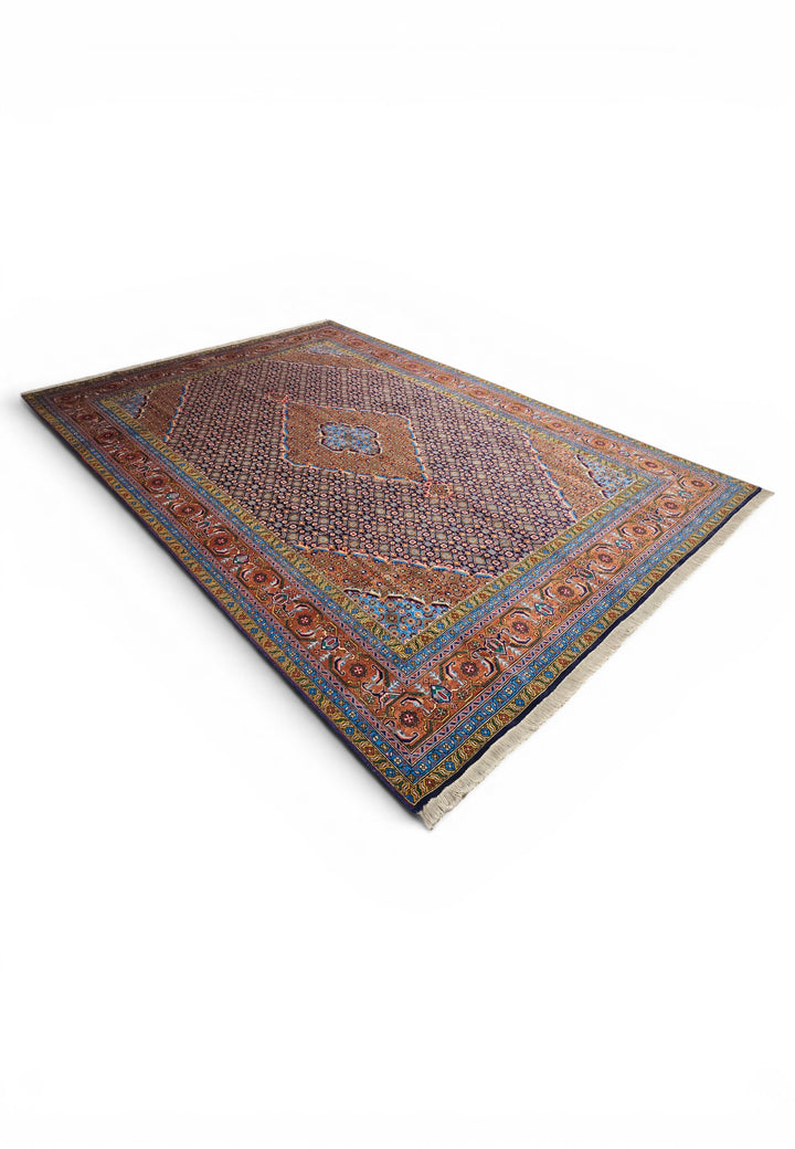 Navy Mahi Medallion Persian Ardabil, Hand-Knotted Wool Rug