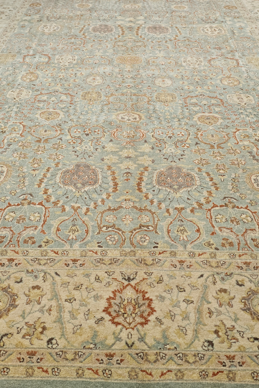 Pale Sage and Sandstone Floral Ghazni, Hand-Knotted Wool Rug