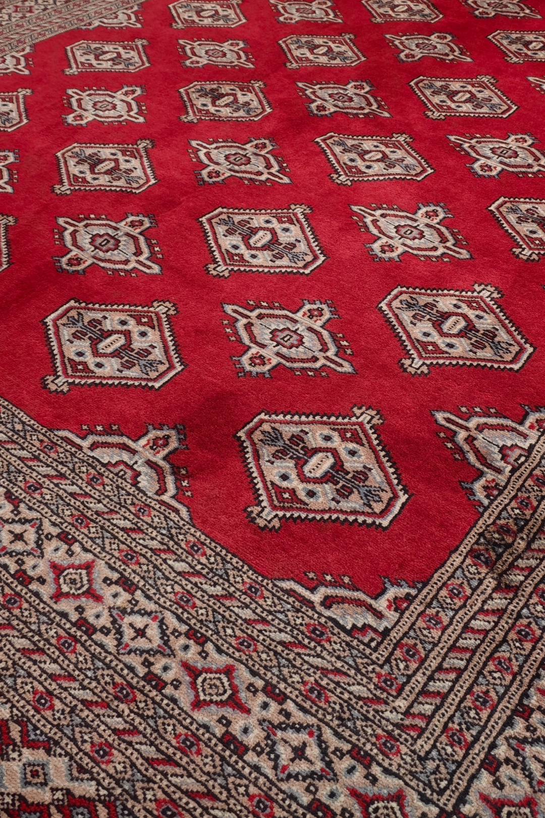 Deep Crimson Turkmen Gül Bokhara, Hand-Knotted Wool Rug