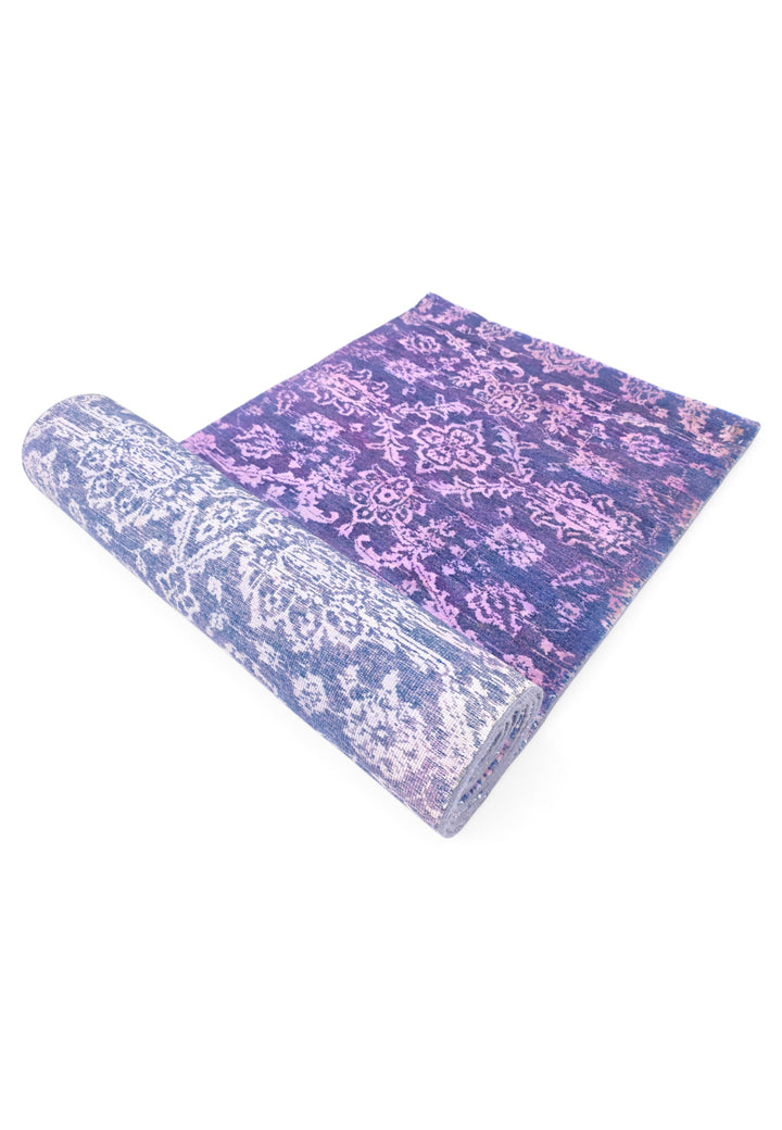 Violet and Lilac All-Over Palmette, Hand-Knotted Wool and Silk Rug