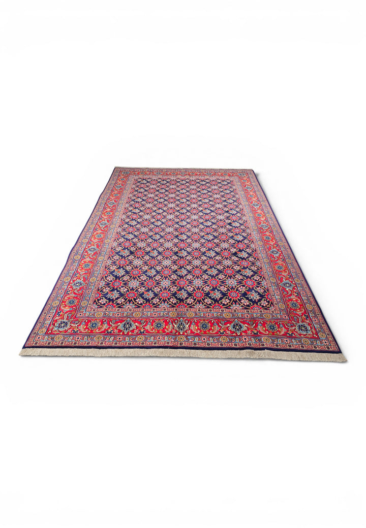 Navy Mahi Persian Sabzevar, Hand-Knotted Wool Rug