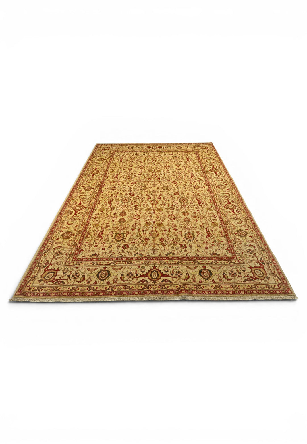 Gold and Red Floral Vine, Hand-Knotted Wool Rug