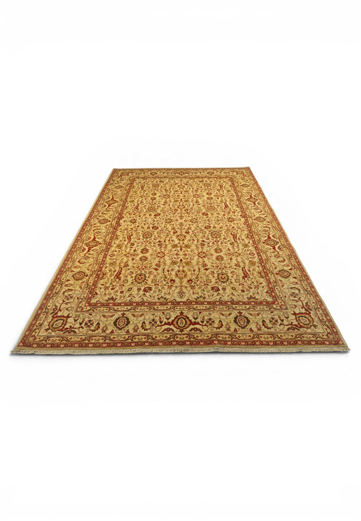Gold and Red Floral Vine, Hand-Knotted Wool Rug
