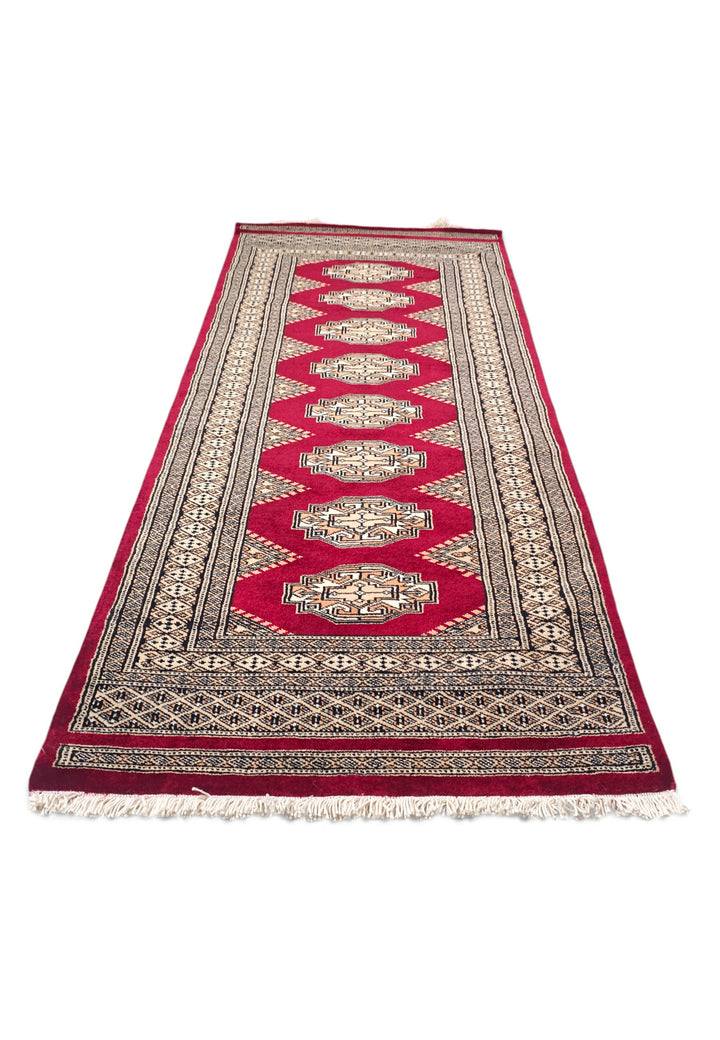 Wine Red and Beige Yamoud Rug, Hand-Knotted Wool
