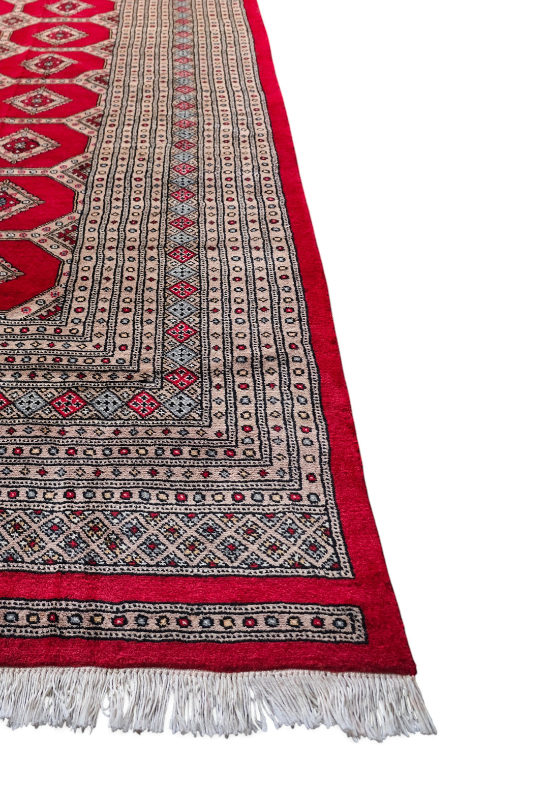 Ruby Red Diamond Lattice Bokhara, Hand-Knotted Wool Rug