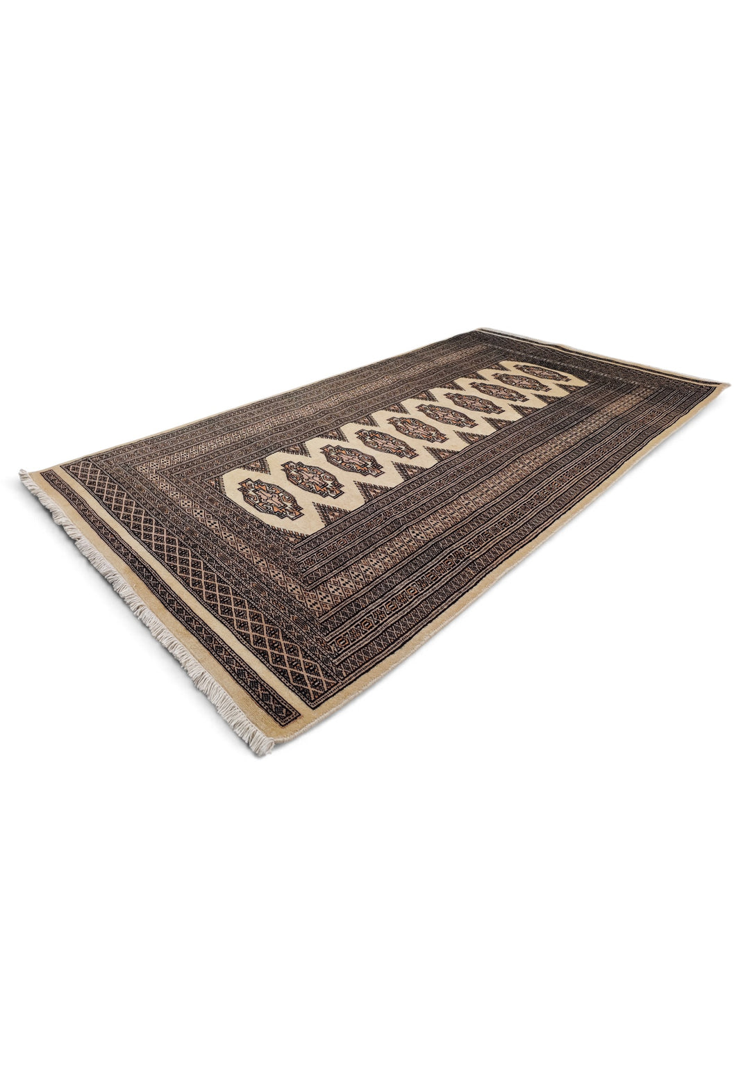 Beige and Brown Yamoud Rug, Hand-Knotted Wool