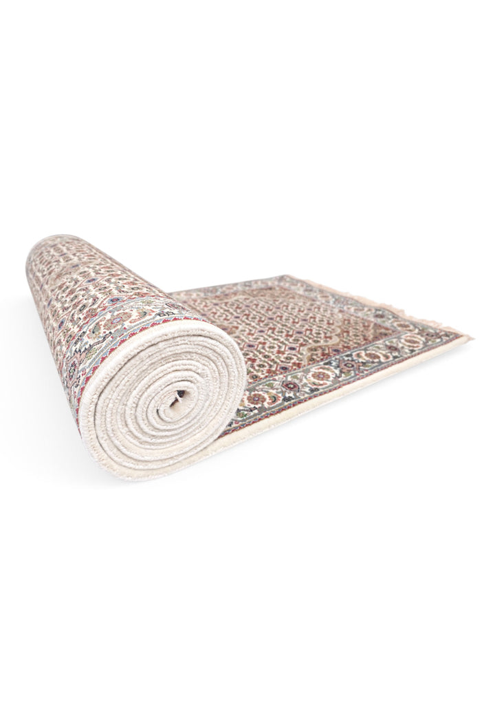 Ivory and Grey Mahi Medallion Tabriz, Hand-Knotted Wool Rug