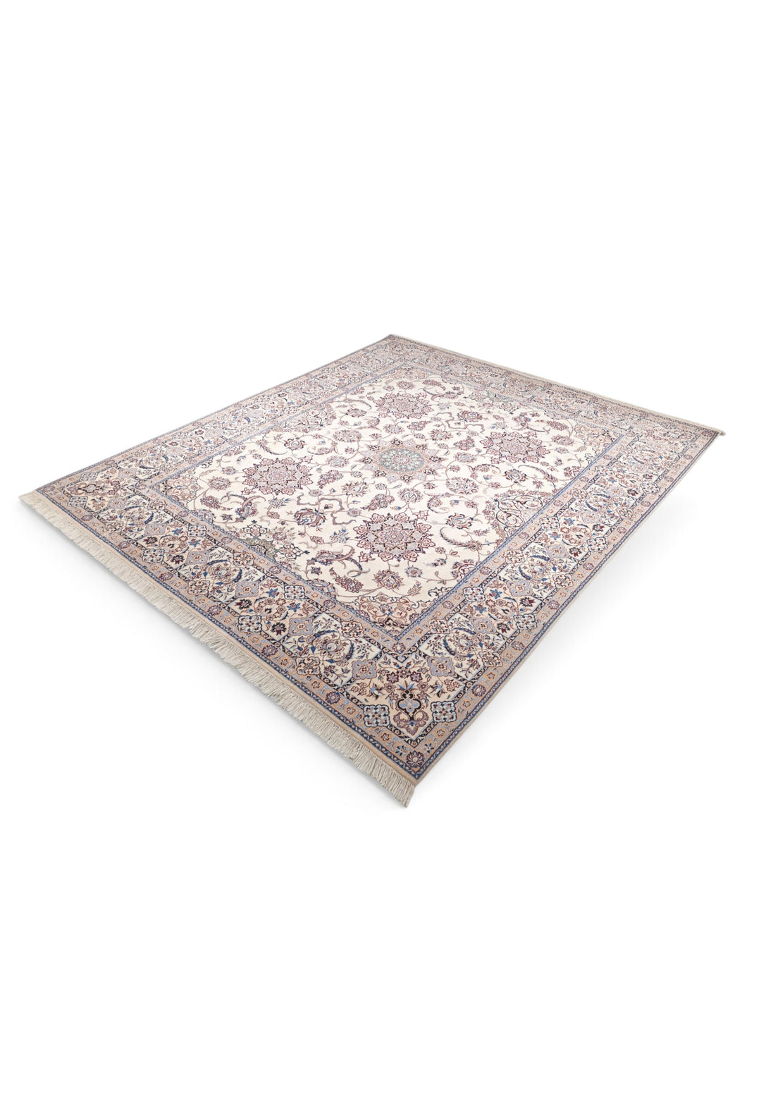 Ivory and Beige Five Medallion Nain, Hand-Knotted Wool Rug