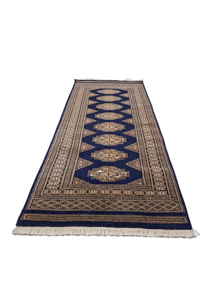 Navy and Beige Yamoud Rug, Hand-Knotted Wool