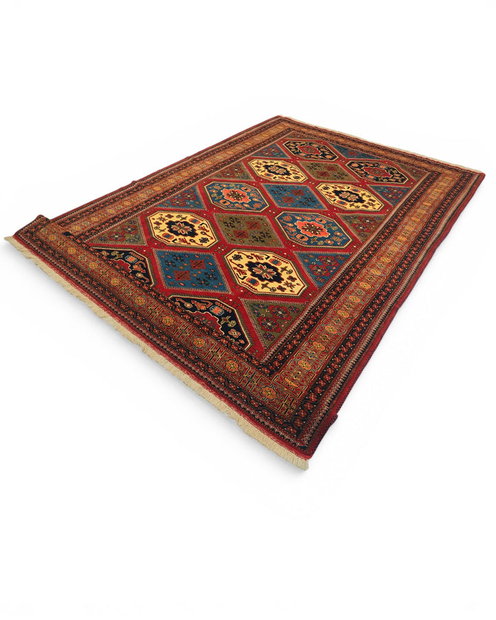 Burgundy &amp; Gold Compartment Rug, Hand-Knotted Afghani Sherwan