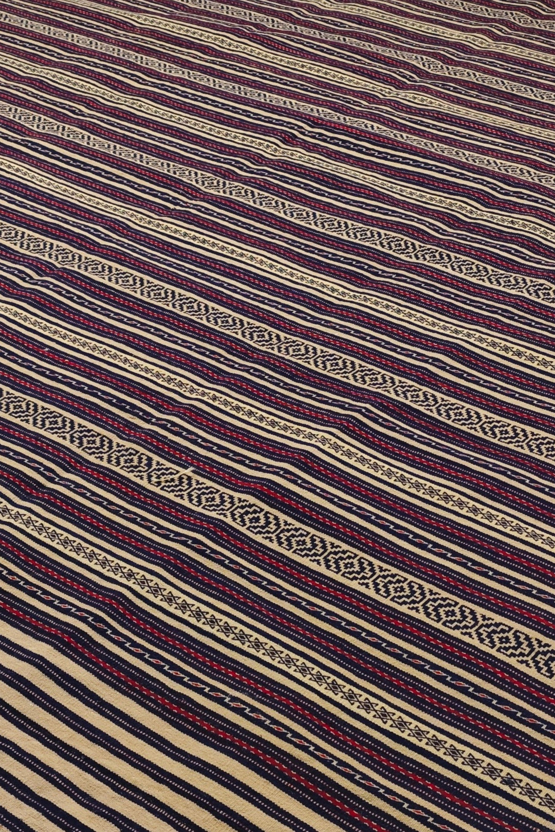 Aubergine and Wheat Striped Kilim, Hand-Woven Wool