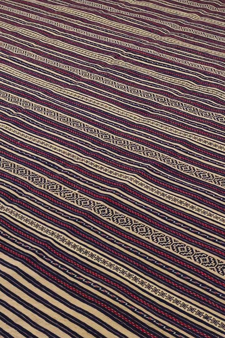 Aubergine and Wheat Striped Kilim, Hand-Woven Wool