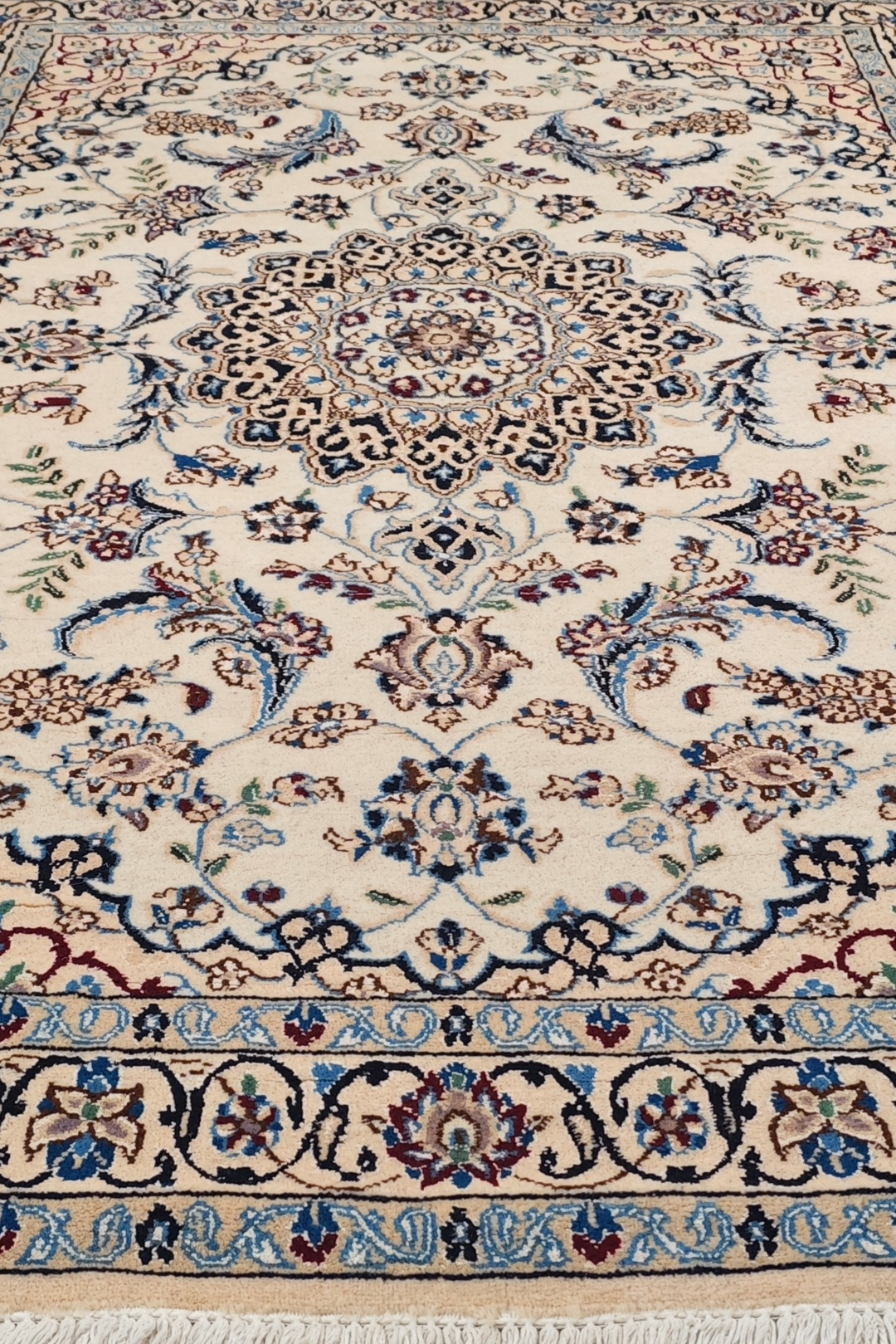 Ivory Medallion Persian Nain, Hand-Knotted Wool Rug