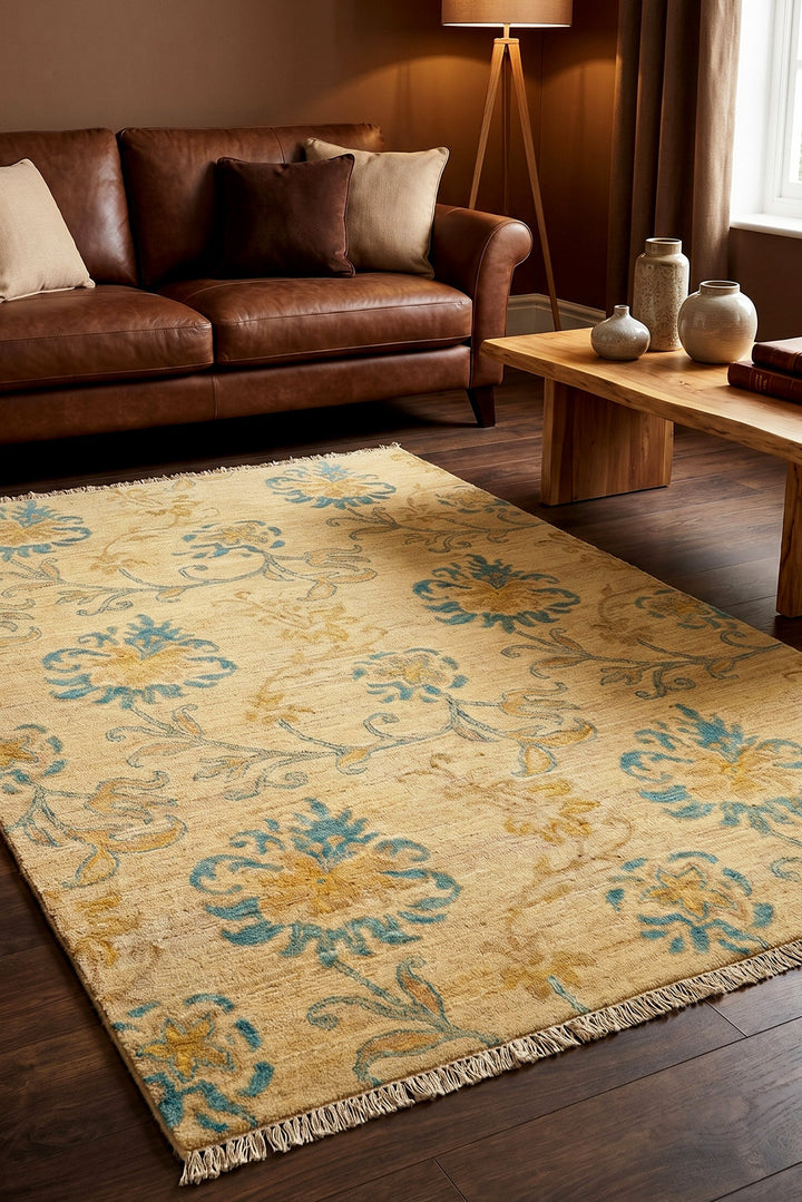 Verdigris Garden Gabbeh, Hand-Knotted Afghan Wool Rug