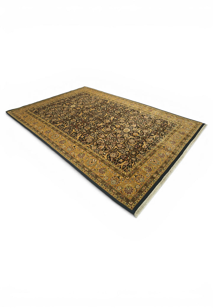 Black and Gold Floral Vine, Hand-Knotted Wool Rug