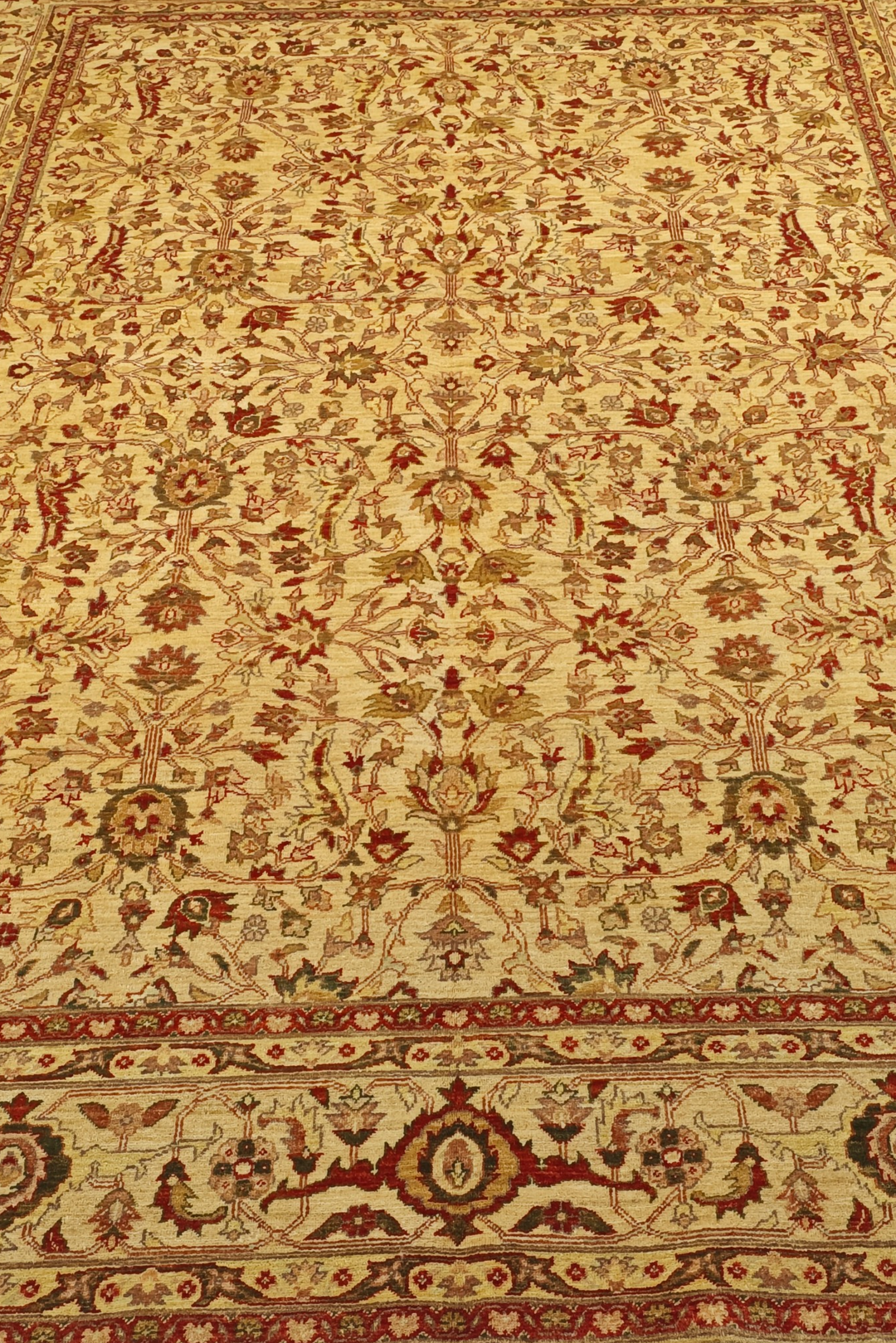 Gold and Red Floral Vine, Hand-Knotted Wool Rug