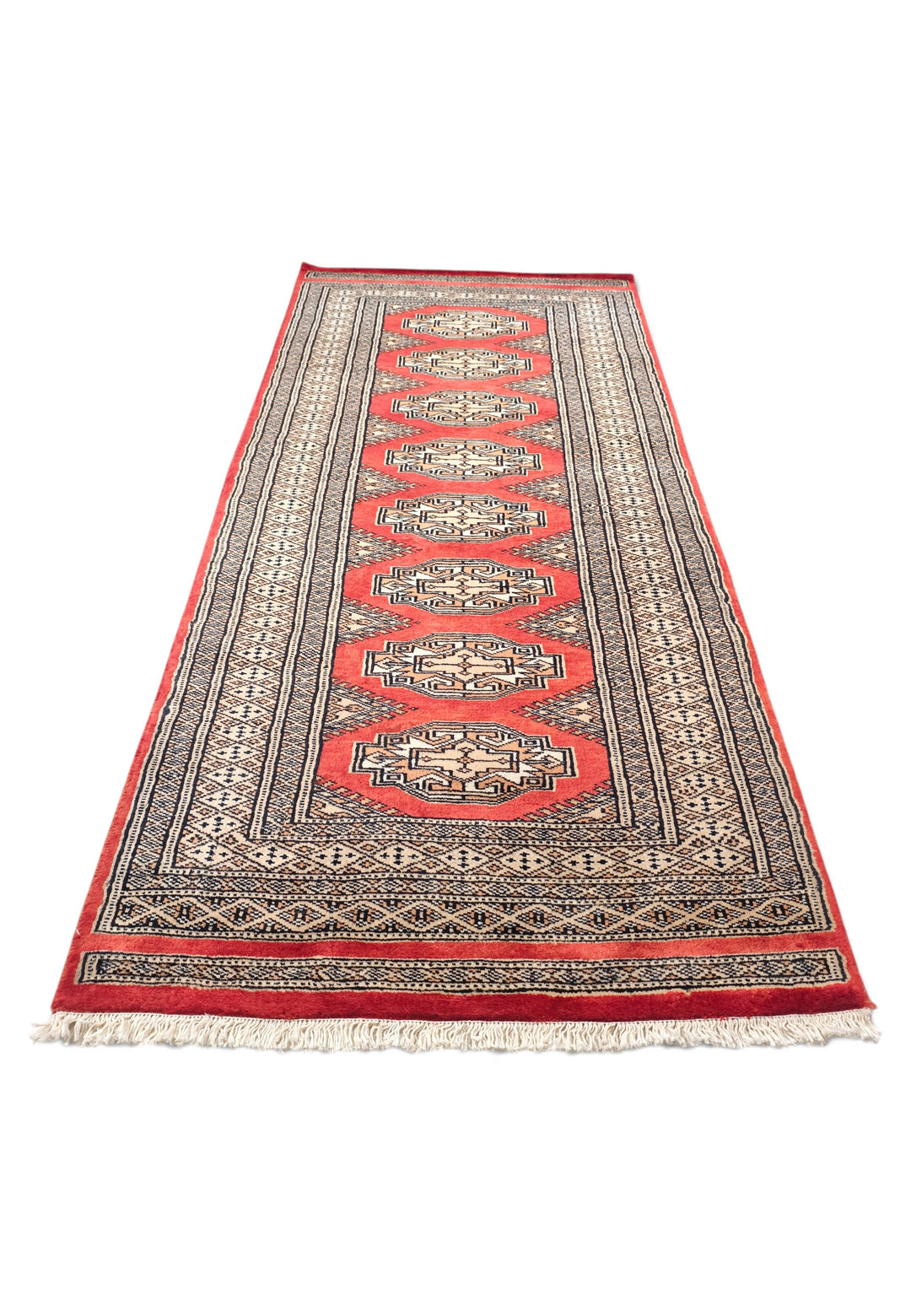 Red and Beige Yamoud Rug, Hand-Knotted Wool