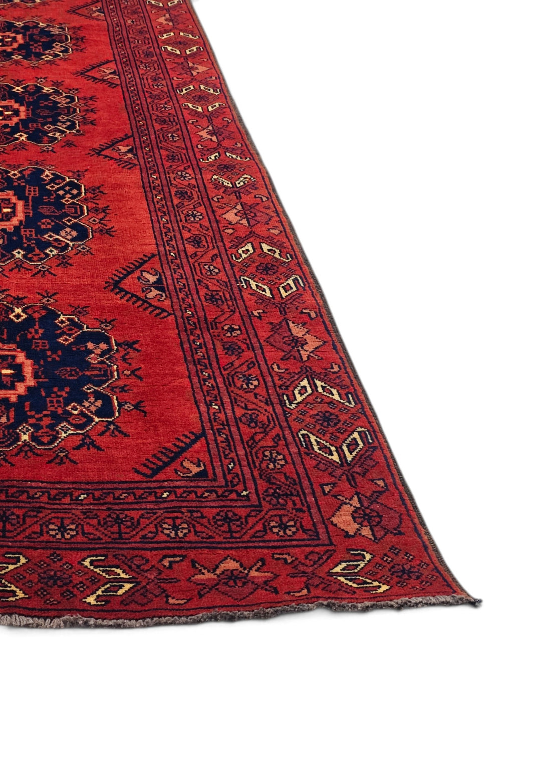 Red and Navy Khan Muhammadi Runner, Hand-Knotted Wool