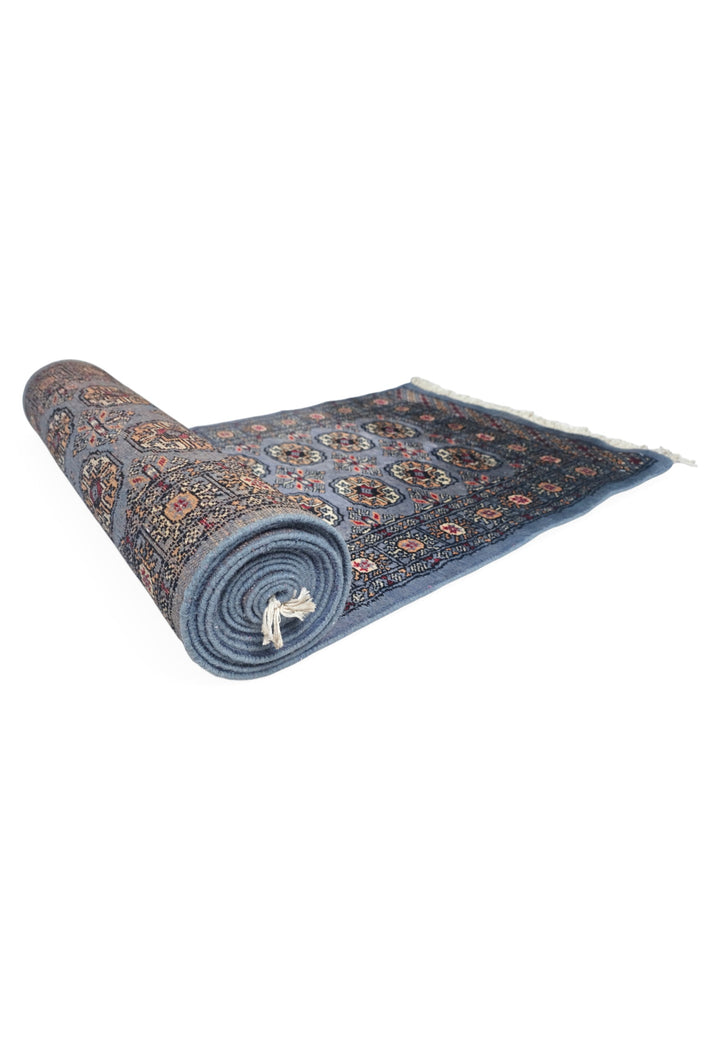 Slate Blue and Camel Turkmen Gül Bokhara, Hand-Knotted Wool Rug