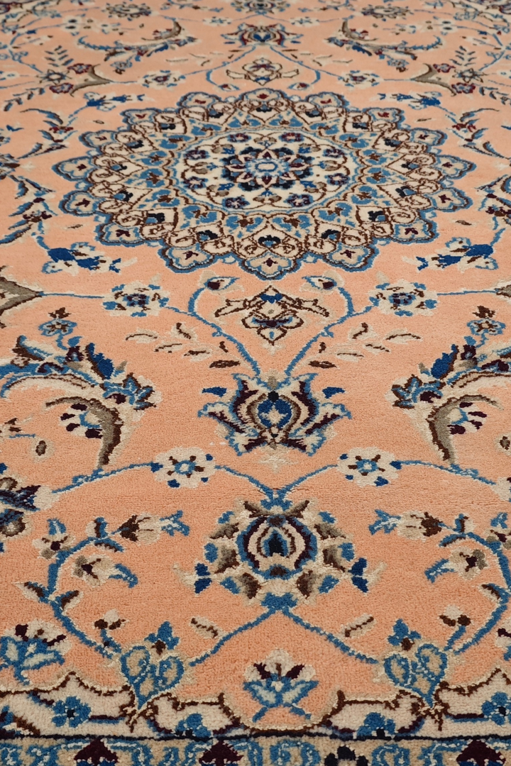 Peach Medallion Persian Nain, Hand-Knotted Wool Rug