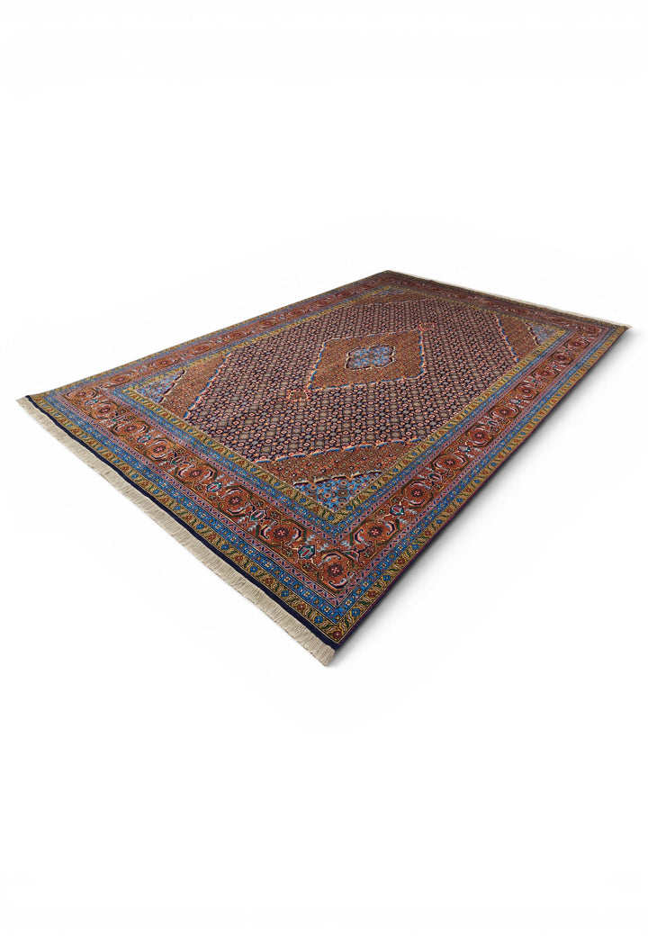Navy Mahi Medallion Persian Ardabil, Hand-Knotted Wool Rug