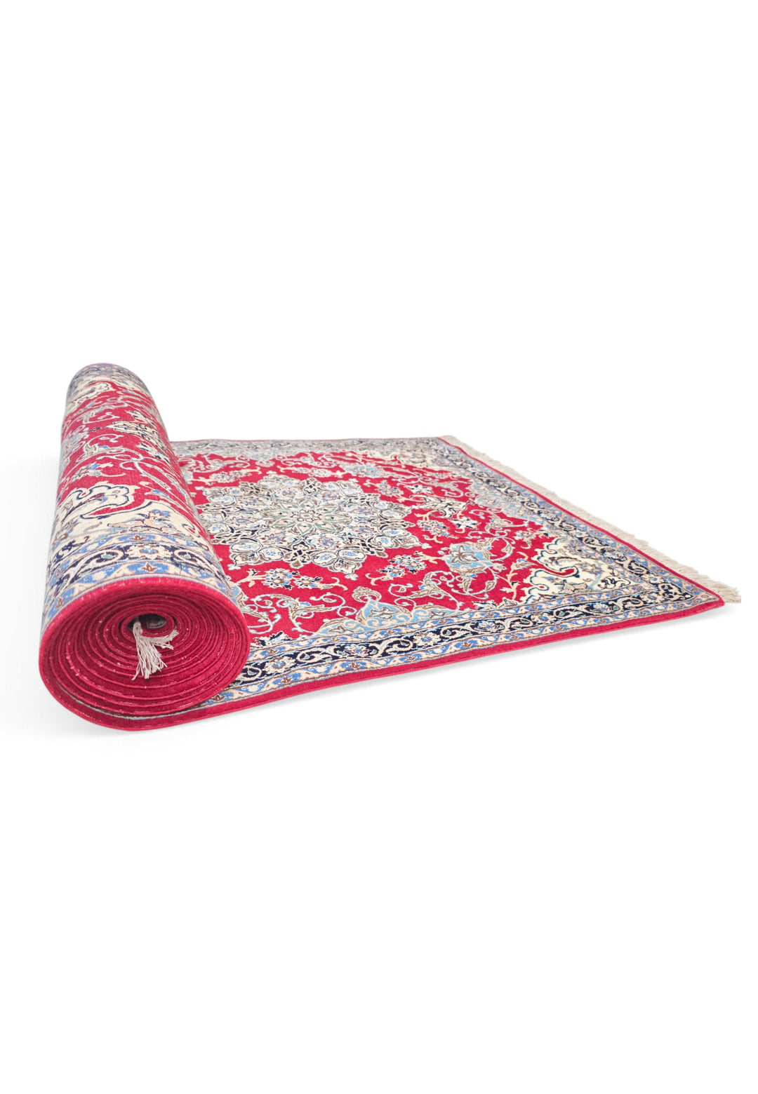 Red and Navy Medallion Nain, Hand-Knotted Wool Rug