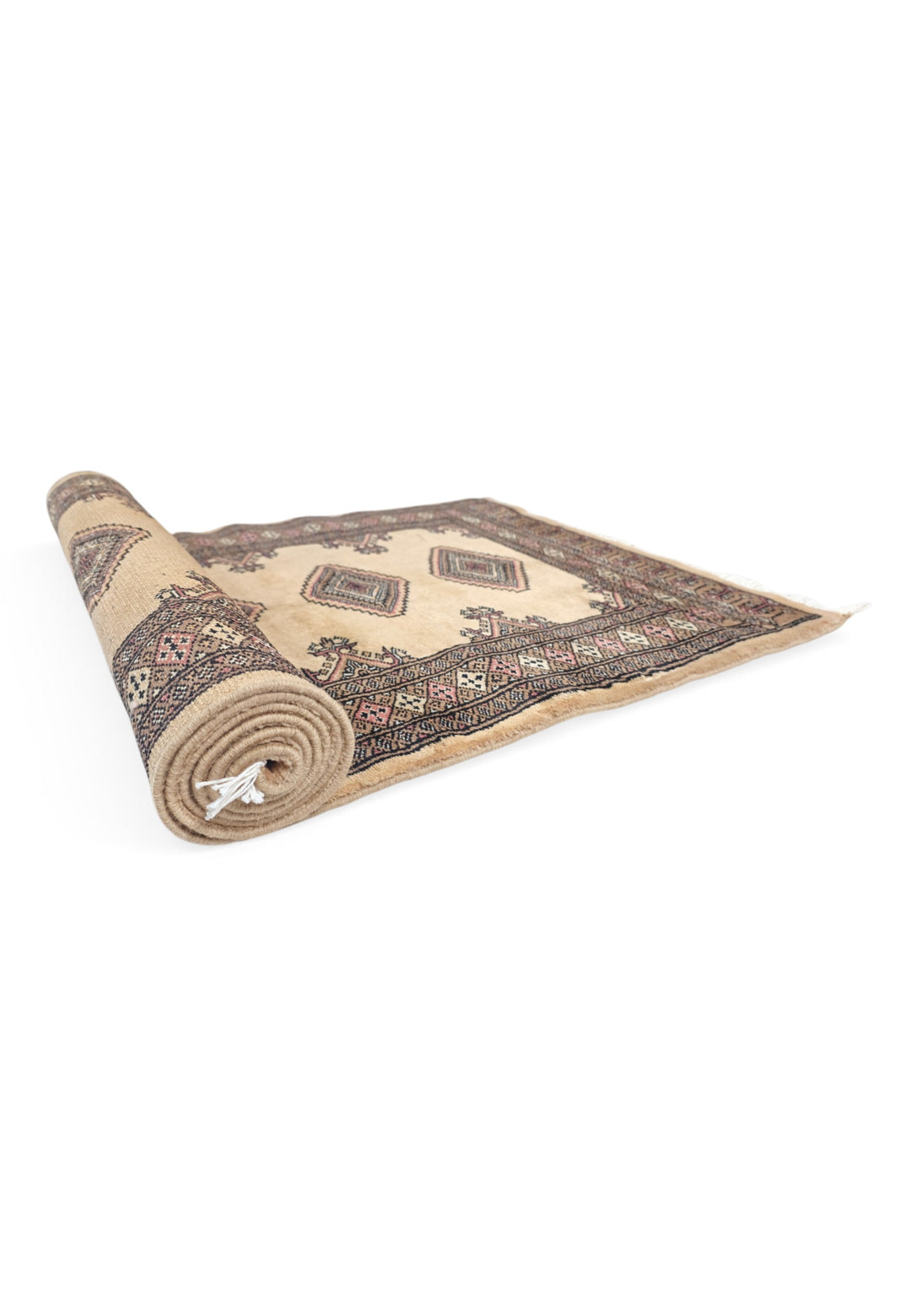Camel and Dusty Rose Jaldar Diamond Medallion, Hand-Knotted Wool Rug