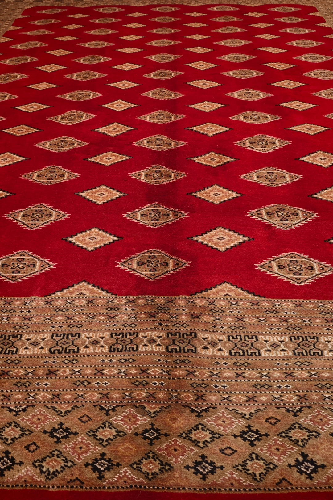 Madder Red and Camel Jaldar Rug, Hand-Knotted Wool and Silk