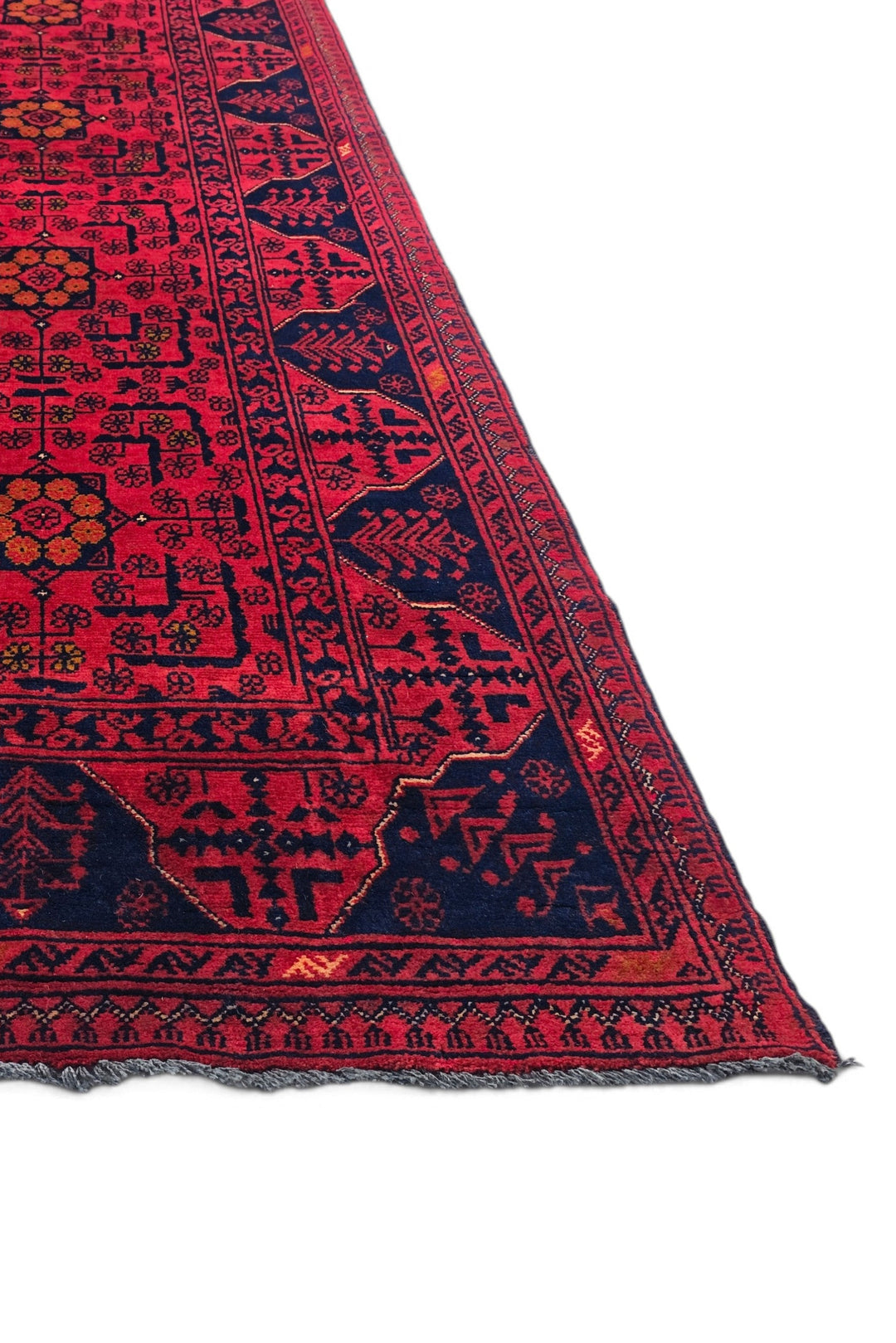 Raspberry Red and Navy Khan Muhammadi Runner, Hand-Knotted Wool