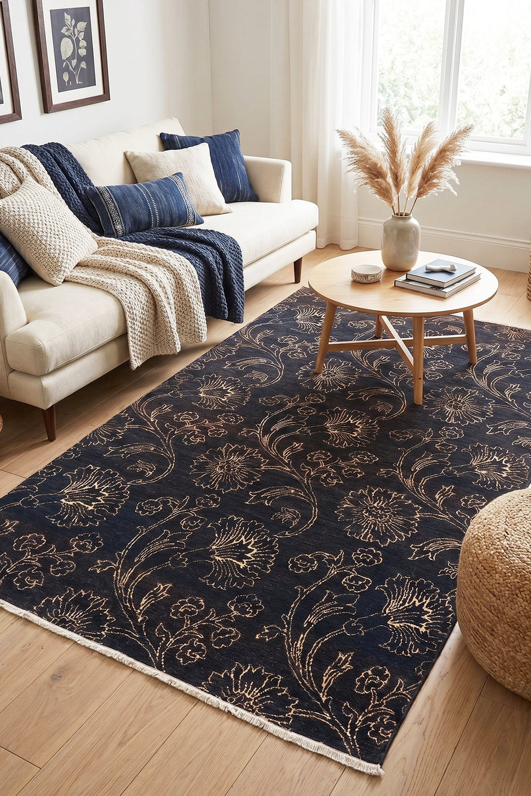 Midnight Floral Gabbeh, Hand-Knotted Afghan Wool Rug