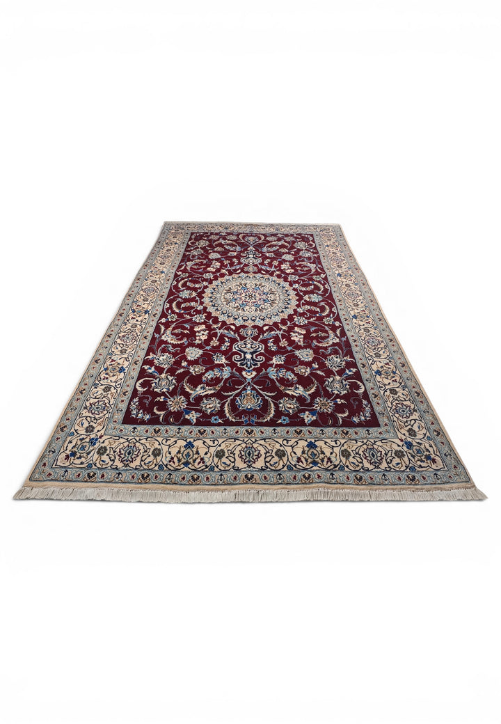 Wine-Red Medallion Persian Nain, Hand-Knotted Wool Rug
