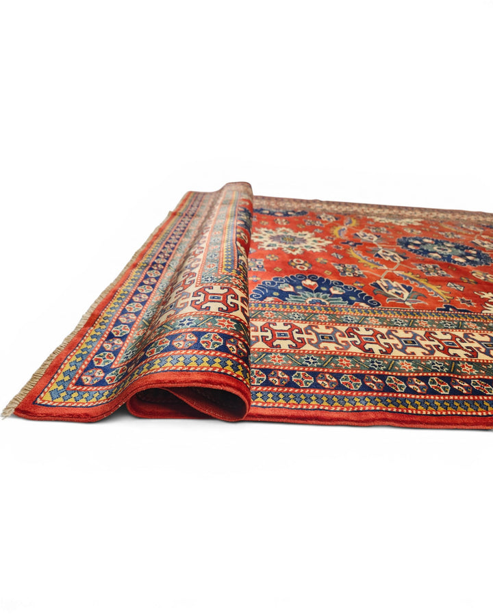 Red Afghani Sherwan, Hand-Knotted Wool Rug