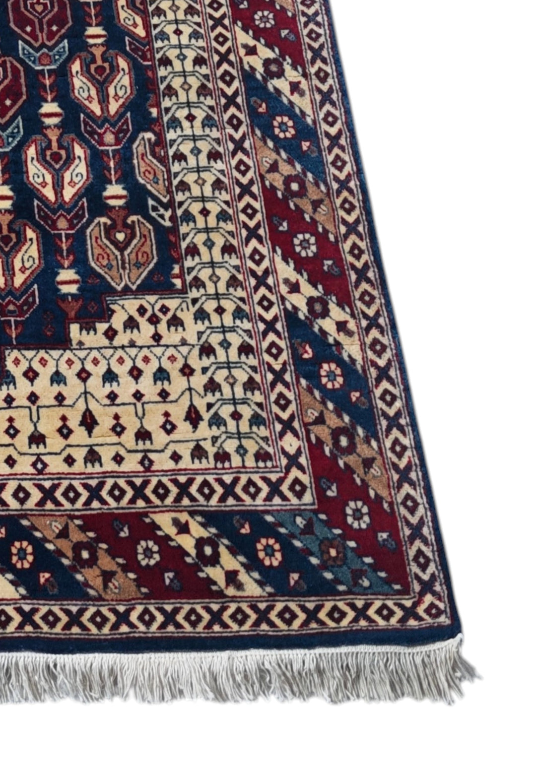 Navy and Cream Hereke Floral, Hand-Knotted Wool Rug
