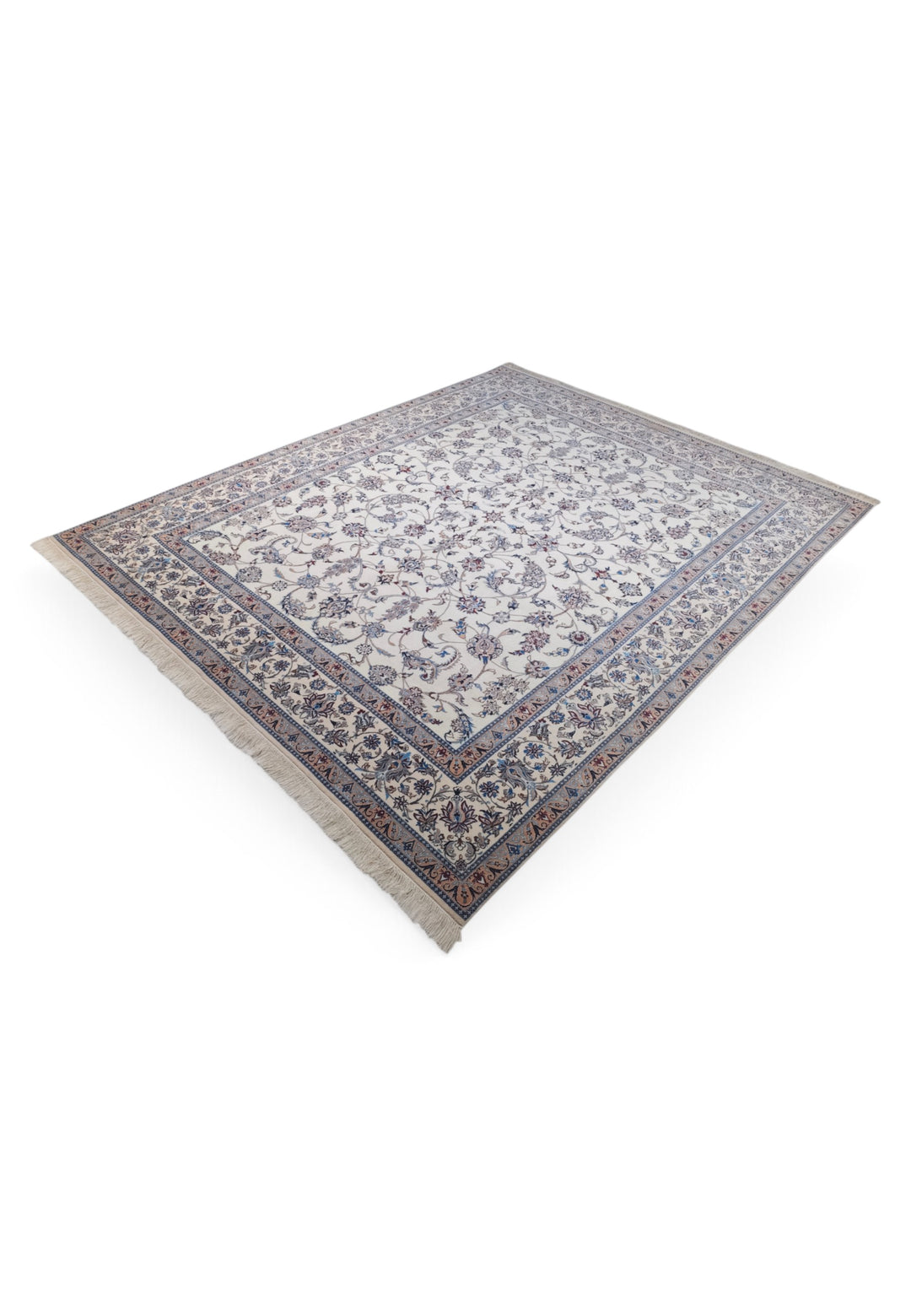 Ivory and Salmon All-Over Arabesque Nain, Hand-Knotted Wool Rug