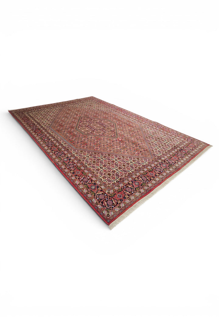 Rose Herati Medallion Persian Bijar, Hand-Knotted Wool Rug