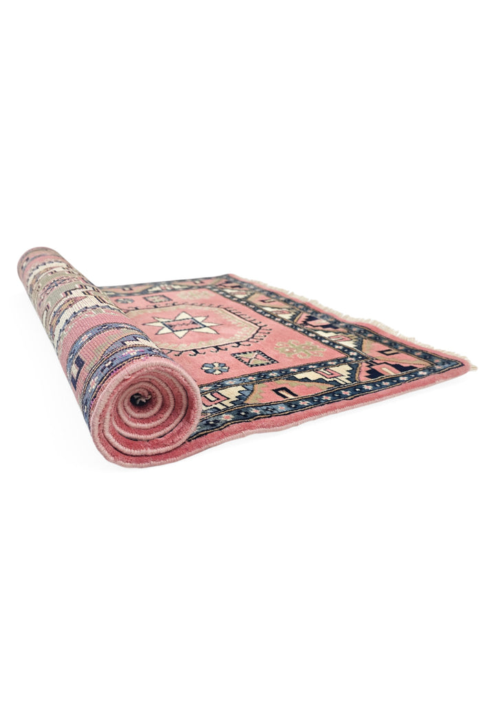 Rose and Ivory Star and Cross Medallion Kazak, Hand-Knotted Wool Rug