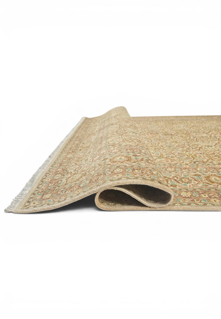 Cream and Brown Afshan Shah Abbasi, Hand-Knotted Pakistani Wool Rug