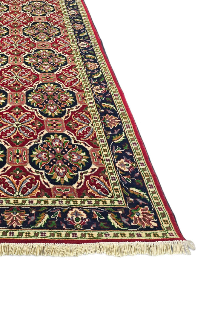 Red and Green Khal Mohammadi Runner, Hand-Knotted Wool
