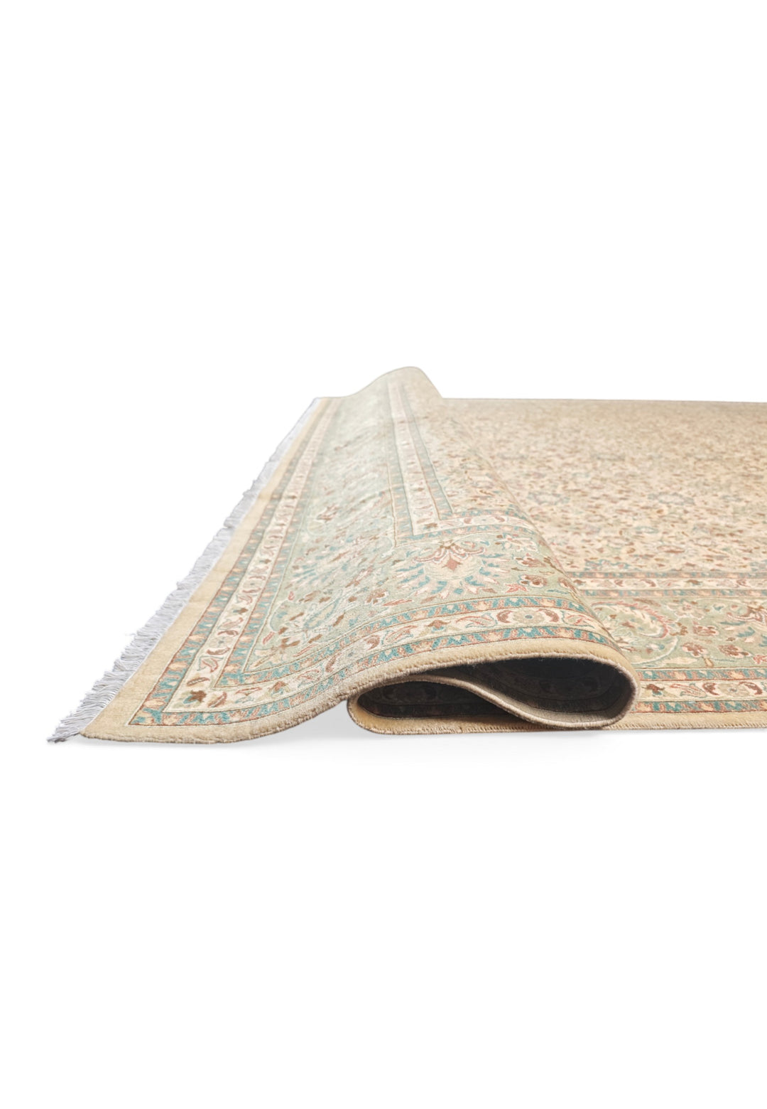 Wheat and Sage Hereke Floral, Hand-Knotted Wool Rug