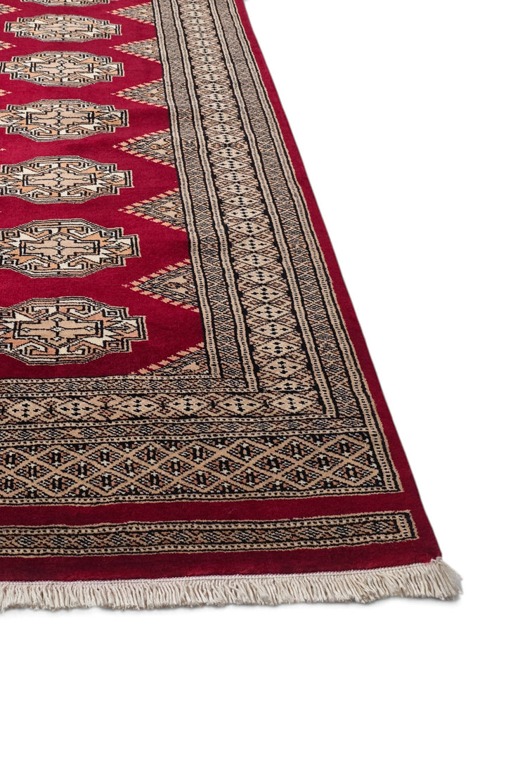 Wine Red and Beige Yamoud Rug, Hand-Knotted Wool