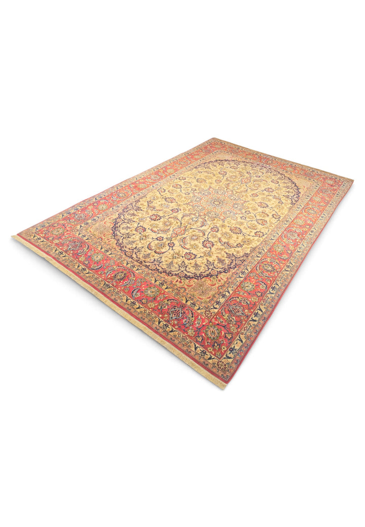 Gold and Terracotta Oval Field Sirafian Isfahan, Hand-Knotted Wool Rug